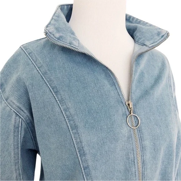 HAUTE MONDE O-Ring Zipper Wash Denim Bomber Jacket Size M - Picture 5 of 13